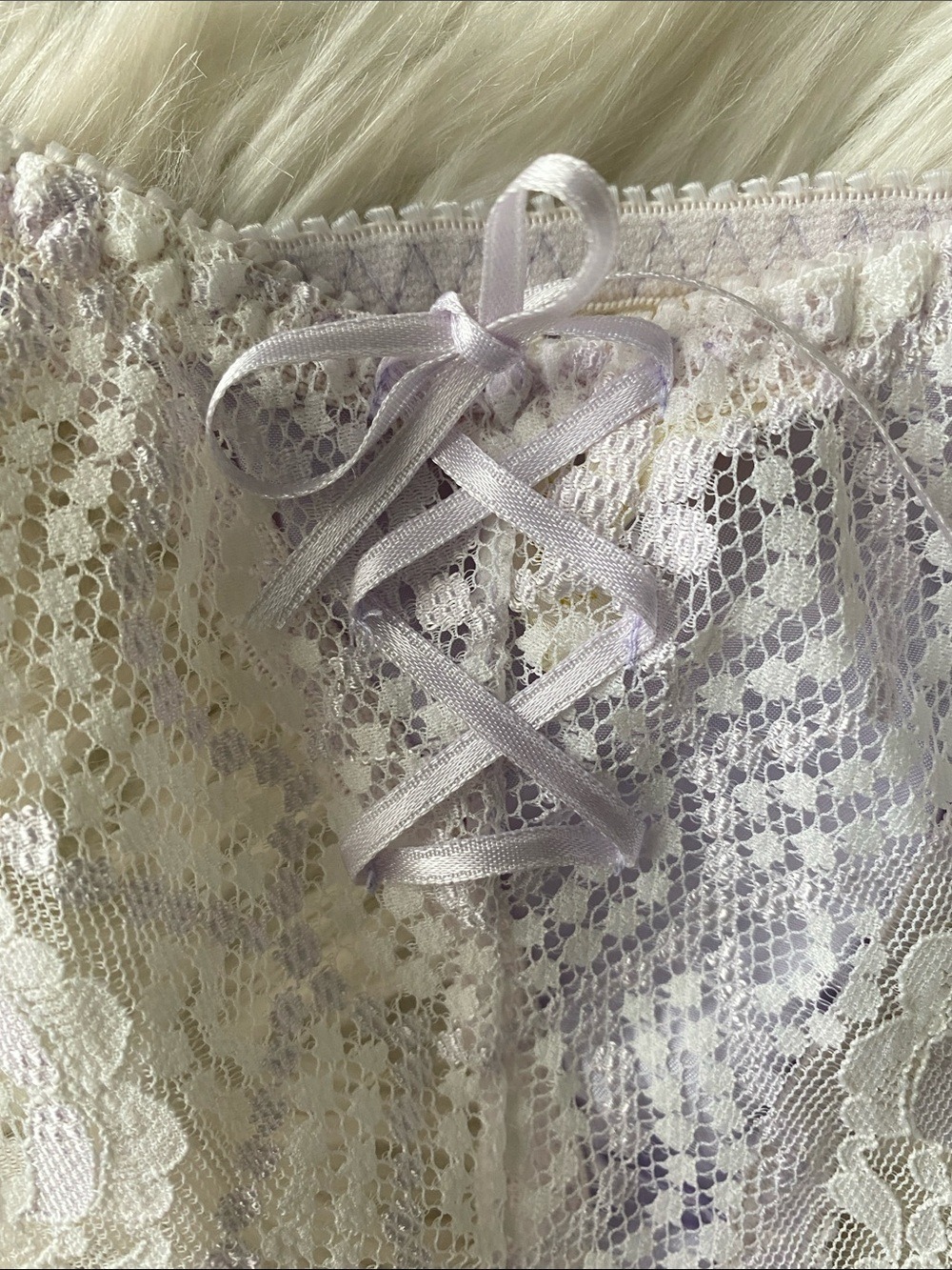 Vintage lace Satin-Trim Thong Panty in Light Lavender - Women Intimates - Picture 2 of 6